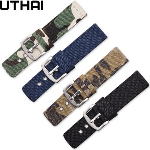 UTHAI P33 Canvas Nylon Strap 18mm20mm22mm24mm Watch Strap Black Camo Watch Band Watch Parts