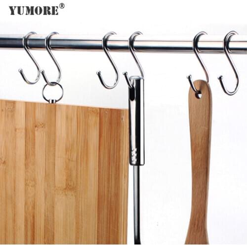 YUMORE 100pcs Stainless Steel S-Shape Hook Kitchen Bathroom Closet Railing S Hanger Hook Clasp Holder Hooks Hanging Storage Tool