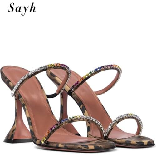 Women Shiny Rhinestones Crystal Strange High Heels Sandals Stilettos Pumps Sexy Leopard Party Club Dress Shoes