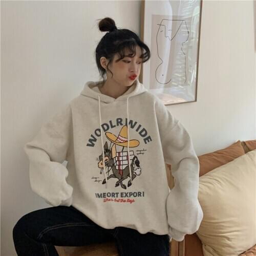 Autumn Winter Woman Hoodies College style Cartoon letter Printing Short thick Sweatshirt long sleeve pullover hoodies woman