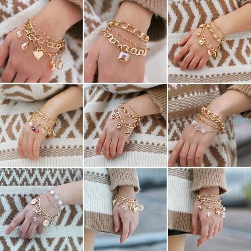 9 Styles Women Fashion Bracelets Bohemian Vintage Geometric Beaded Heart Pendant Multilayer Bracelet Beach Jewelry Accessories