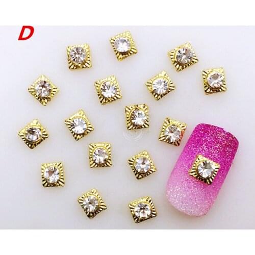 10pcs 3D Nail Art Deco DIY Metal Charm Alloy Nail Styling tool Supplies 4*4mm Square with Colorful Glitter Crystal
