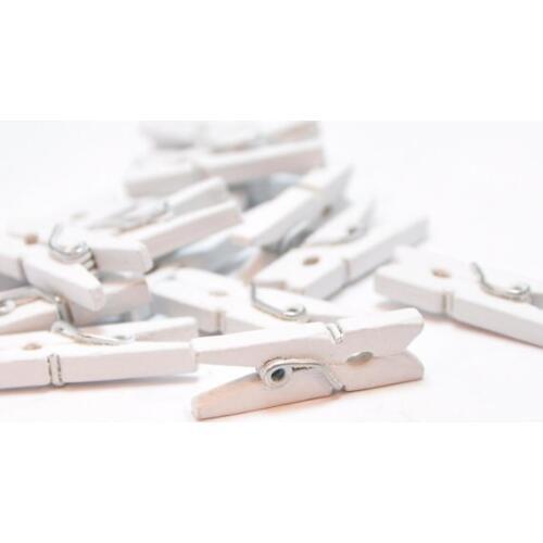 100pcs Hand Painted White Wooden Mini Clothes Pin, Clothes Peg, Wood Paper Clips, Crafting Supplies 30mm display