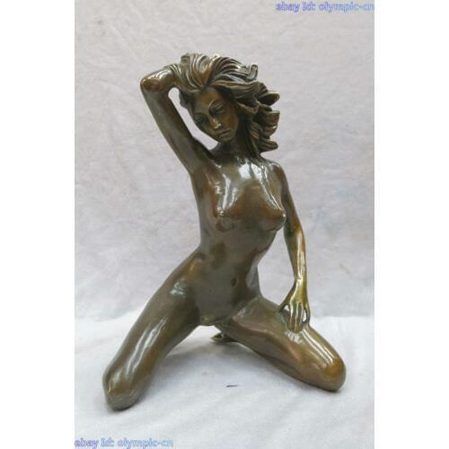 11' China brass carved beautiful woman bathe Sculpture Statue Garden Bronze copper Decoration real Brass