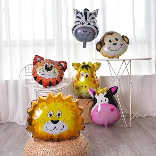6Pcs/lot Animal Balloons Cute Monkey Zebra Lion Tiger Cow Giraffe Head Foil Helium Balloon for Kids Baby Shower Birthday Party