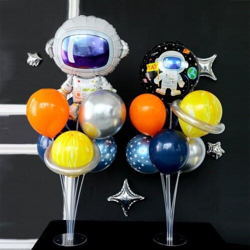 7 tubes Mickey Head Astronaut Rocket Planet Balloon Stand globos Holder Starry Sky Theme Birthday Party Decoration Gift Supplies