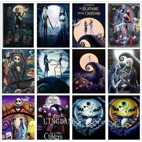 Disney 5D DIY Diamond Painting Christmas Fright Night Sally Jack Skellington Diamond Mosaic Halloween Cross Stitch Home Decor