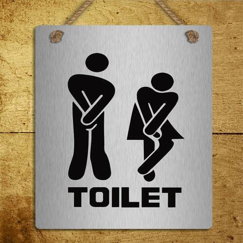 Retro Style 5mm Aluminum composite panel Hanging Toilet Funny Bathroom Metallic Wall Door Plaque Sign