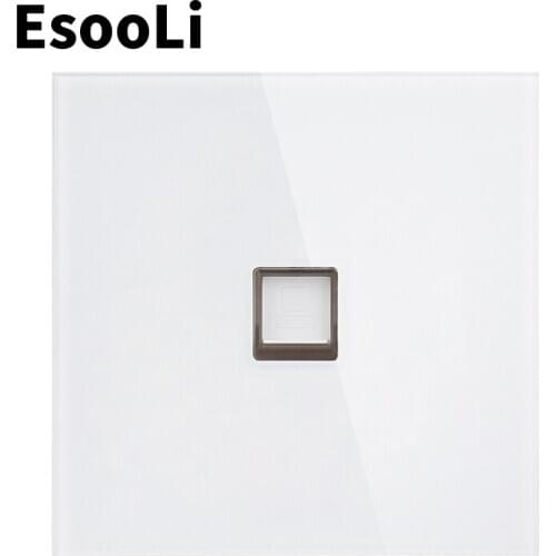 EsooLi White Luxury Crystal Tempered Glass Panel RJ45 Internet Jack Wall Data Socket Computer Outlet 86*86 Square DIY