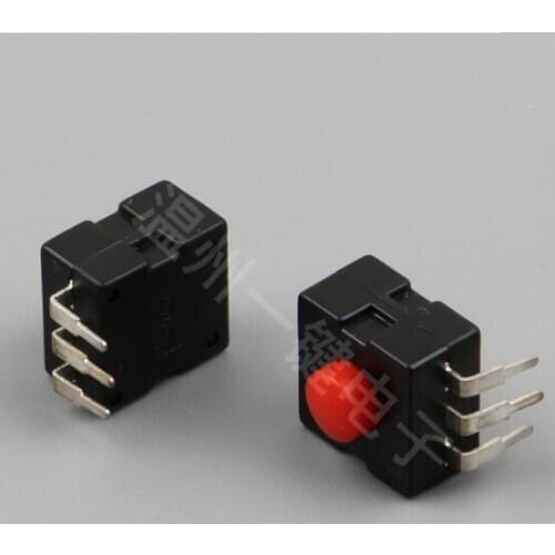 Free shipping 10Pcs 1212-223DB 12*12mm Bending Foot 3pins Red Button LED Flashlight ON-OFF-ON-OFF