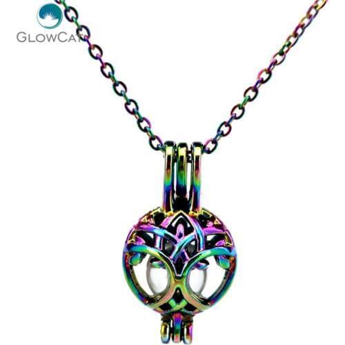 C444 COLORS tree of life Round bead cage Necklace Pendant Aroma Essential Oil Diffuser Locket Necklace