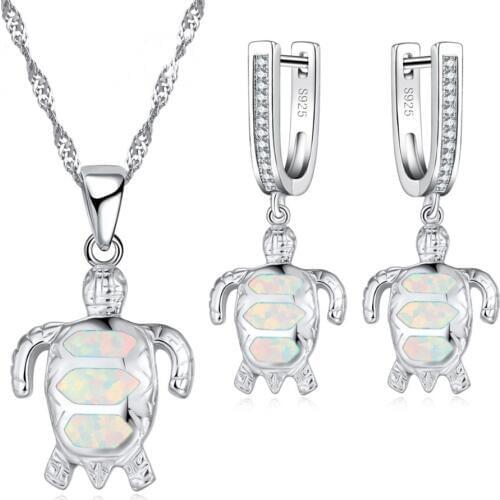 FDLK Cute Blue Fire Opal Turtle Jewelry Sets For Party Accessory Women Necklace And Earring Set Jewelry