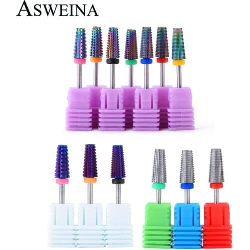 Milling Cutter 5 in 1 Tapered Carbide Nail Drill Bits Polishing Clean Burr Rainbow Coating Remove Gel Horny Nail Tools