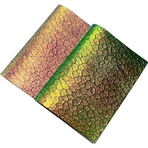 Honeycomb Texture Pattern Embossed PU Holographic Metallic Dichroic Faux Leather Fabric Sheet Material For Bag/Handbag/Craft