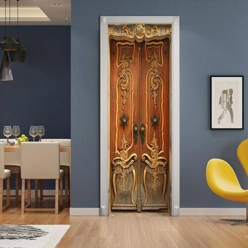 3D creative European style wooden door stickers wall stickers self-adhesive waterproof removable