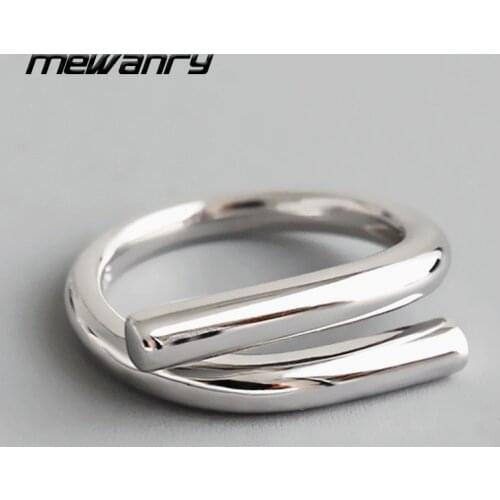 Mewanry 925 Sterling Silver One Word Glossy Interwoven Couples Ring Fashion Creative Design Elegant Party Jewelry Gift for Women