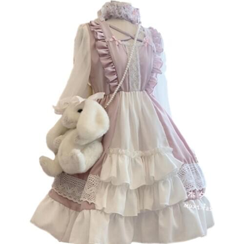Sweet girls Cascading ruffles lolita dress Royal fairy soft sister Princess LOLITA dress female student cute gown dress F1446