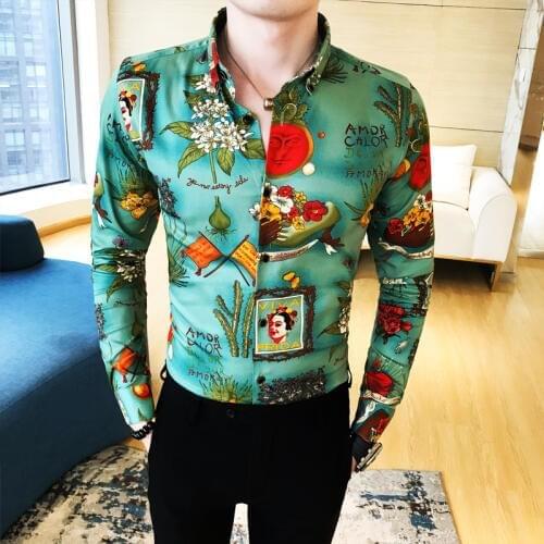 Long sleeve stripe men shirts Europe and the United States cultivate morality personality floral print 304 b - 1113-7, P55