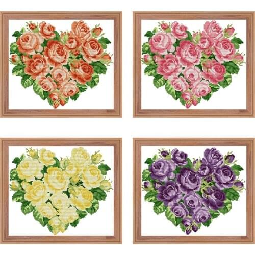 Love-shaped rose cross-stitch needlework kit four-color rose DIY handmade 14ct 11ct embroidery set wedding decoration painting