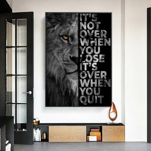 Black Lion with Inspirational Words Canvas Painting Cuadros Posters Print Wall Art for Living Room Home Decor (No Frame)