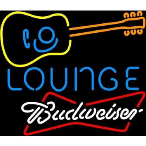 Neon Sign BBudweiser White Guitar Lounge Tube vintage sign Beer Pub Handcraft neon signs restaurant custom LOGO Iconic Sign Art