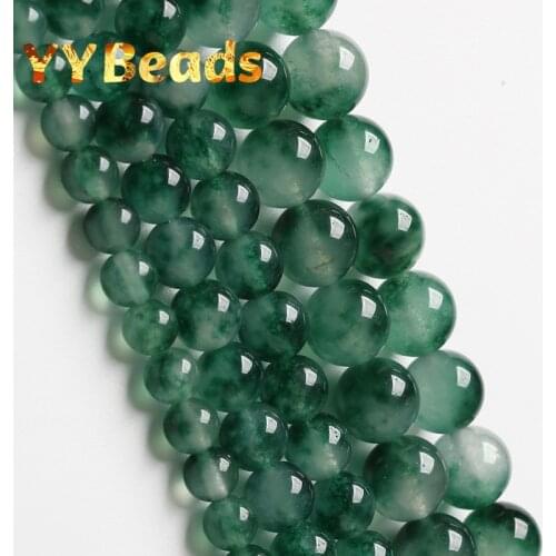 Wholesale Natural Green Moss Grass Jades Beads Grass Chalcedony Spacer Beads For Jewelry Making Earrings 15" 4 6 8 10 12 14mm