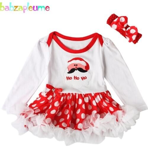 2Piece Fall Newborn Clothes Baby Christmas Outfits Cute Cartoon Santa Claus Girls Bodysuit+Headband Infant Clothing Sets 1975-1