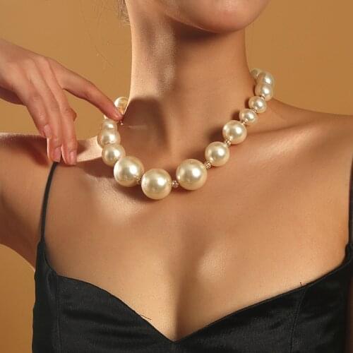 Luxury Female White Big Pearl Necklaces For Women Fashion Gold Color Metal Hollow Ball Beads Necklace Party Wedding Jewelry Gift