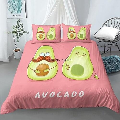 Avocado Fruit Quilt Cover Queen King Single Double Size Cartoon Print Duvet Cover Bedclothes Kids Green Comfortable Bedding Set