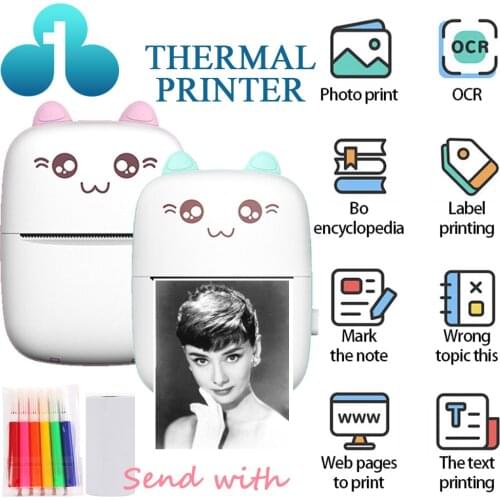 Portable Mini Thermal Printer Wirelessly BT 203dpi Photo Label Memo Wrong Question Printing With USB Cable Imprimante Portable
