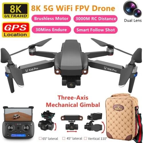 Professional Brushless GPS Follow RC Drone 8K Dual Lens 3-Axis Mechanical Gimbal 5G WIFI 3000M Range 30Mins Endure RC Quadcopter