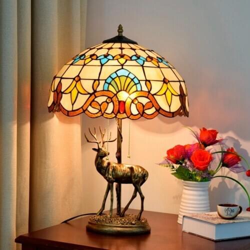 European style simple and creative Tiffany colored glass living room dining room bedroom bar decoration elk table lamp