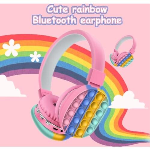 Rainbow Color Wireless Headphones Push Unzip Bubble Hot Sale Decompression Toys Children Anti-Stress Gift Headsets with Micphone