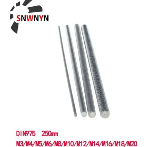 Threaded Rod DIN975 304 Stainless Steel Length250mm Fully Threaded Bar Fasteners Silver Tone M3 M4 M5 M6 M8 M10 M12 M14 M16 M20