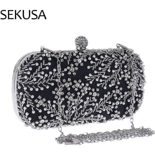 Luxury Handbag Embroidery Evening Bag Wedding Bag for Bridal Shoulder Bag Womens Clutch Bag Crystal Pearl Clutch Purse