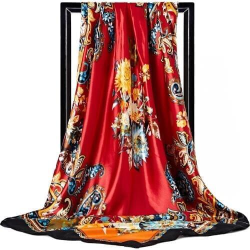 Luxury Branded Silk Scarf Satin Printed 90*90cm Square Scarves for Lady Hot Sale Scarf Women Hijab Shawl for Women Foullard