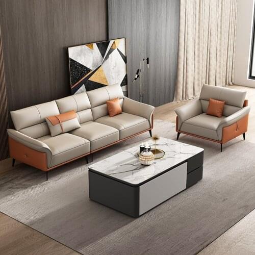 Head light luxury simple modern living room straight row Leather sofa Nordic minimalist furniture