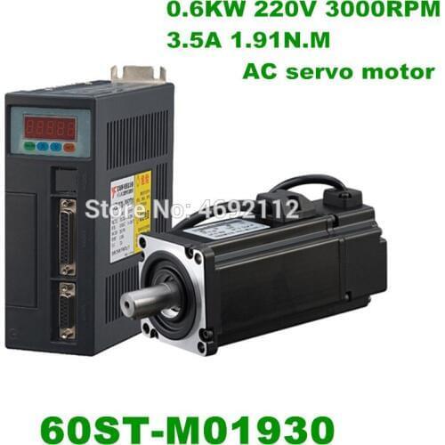 60ST-M01930 220V 600W 3000RPM AC Servo motor 1.91N.M. Single-Phase ac servomotor drive permanent magnet Matched Driver