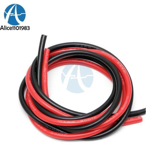 Diymore 10 AWG Gauge Wire Silicone Flexible Copper Stranded Cables For RC Red Black