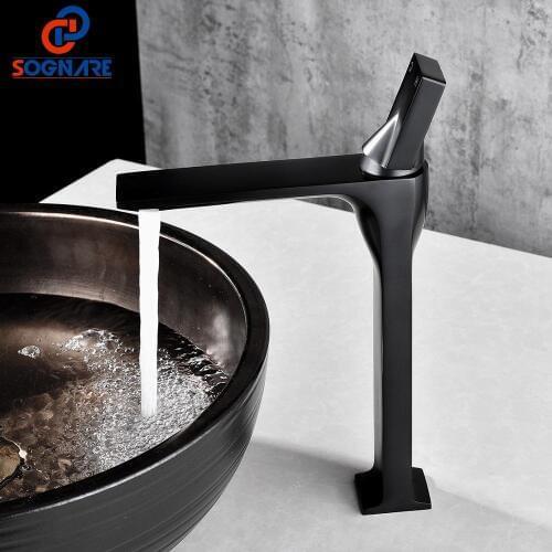 SOGANRE Basin Faucets Modern Style Bathroom Faucet Deck Mounted Waterfall Single Hole Mixer Taps Both Cold and Hot Water Crane