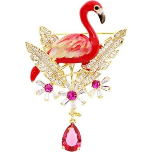 MADALENA SARARA AAAA Cubic Zirconia Brooch Flamingo Style Fine Brooch Pin Women Jewelry
