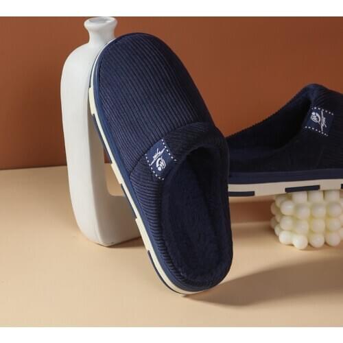 Women And Men Couple Winter Slipper Womens Stripe Pattern Cotton Shoes Mens Warm Non-Slip Thick Plush Home Fabric Slippers