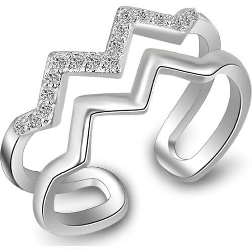 Silver Ring Hot Sell Fashion Shiny Crystal 925 Sterling Silver Adjustable Size Rings for Women Wholesale Jewelry Christmas Gift