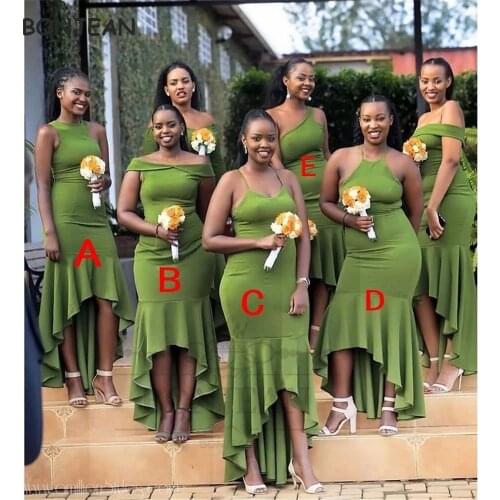 2021 Hunter Green Bridesmaid Dresses African 2021 High Low Gown Spandex Bridesmaid Dress Black Girls Wedding Party Gowns