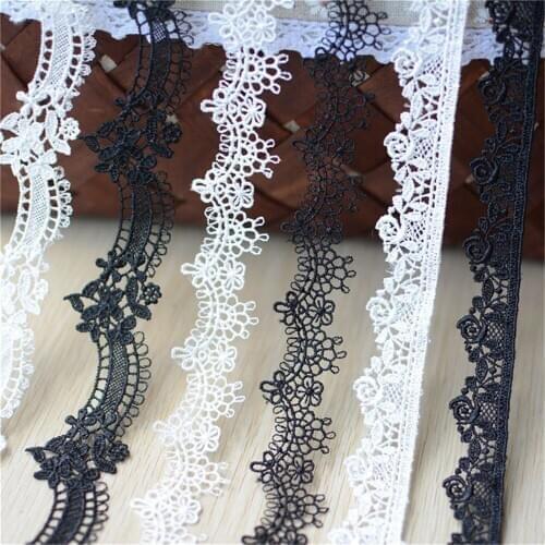3 Yards Venise Black White Flower Lace Trim Ribbon Fabric Embroidered Venice Applique DIY Sewing Craft Wedding Dress Clothes