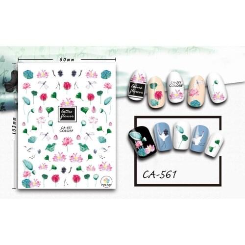 3D Nail Sticker Girl Manicure Decals Decoration Stickers for Nails Pond Lotus Leaf Dragonfly Design Nail Art Sticker Accessories