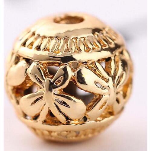 5pcs/lot Gold Brass Hollow Out Butterfly Beads 8mm Round Copper Spacer Beads with 2mm Large Hole Fit DIY European Jewelry Making