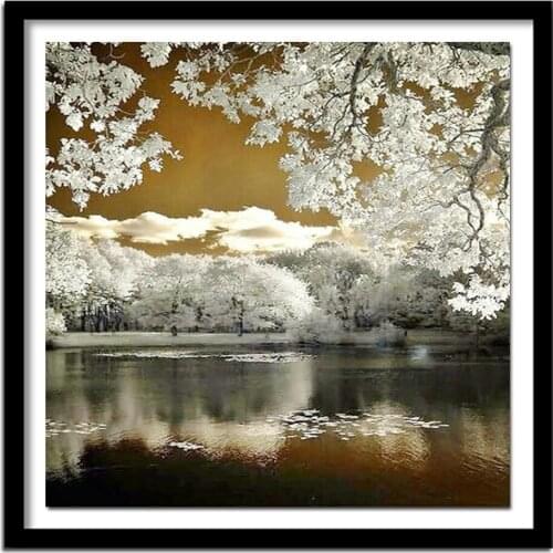 Diamond winter scenery lake Full round DIY Diamond Embroidery Cross Stitch Rhinestone Handicraft 5D diamond painting Art