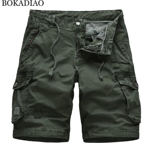 BOKADIAO Men casual Cotton Cargo Shorts Pocket summer fashion Loose Bermuda Beach Shorts male Army Military Tactical Short Pants