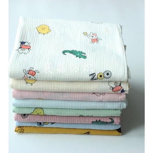 Cotton Crepe Cartoon Seersucker Infant Double Layer Gauze Blanket Fabric Pajamas Fabric